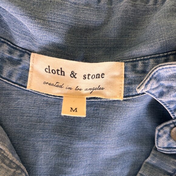 Cloth & Stone Anthropologie Chambray Button Down Denim M Medium Blouse - Picture 4 of 8